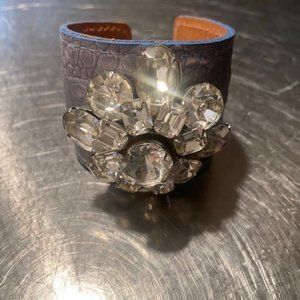 Leather and rhinestone adjustable cuff bracelet